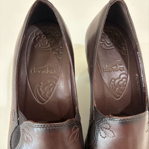 Dansko Womens Beth Brown Leather Size 41 Stacked Block Heel Loafers US 10 Pumps - Picture 8 of 12